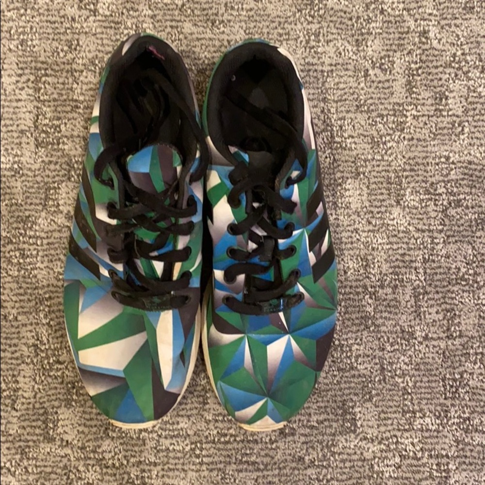 Adidas blue white green and black sneakers